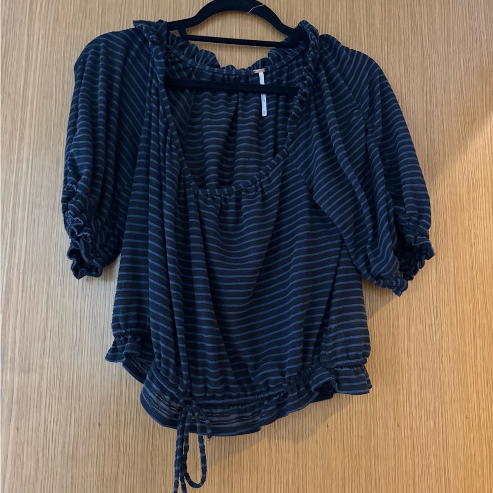 Free People Navy Striped Blouse